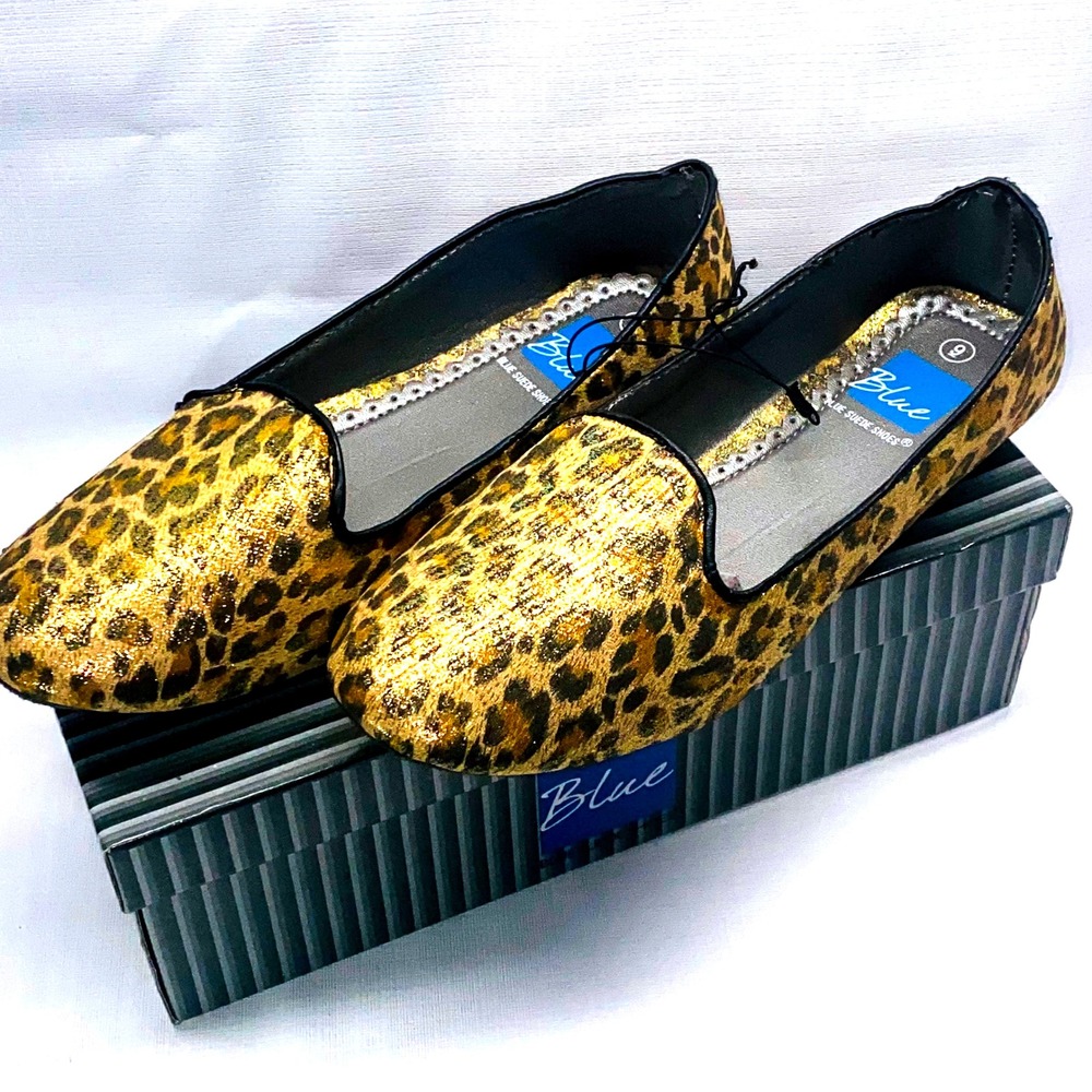 Blue Suede Shoes Womens‎ Leopard Print Loafers Flats Size 9